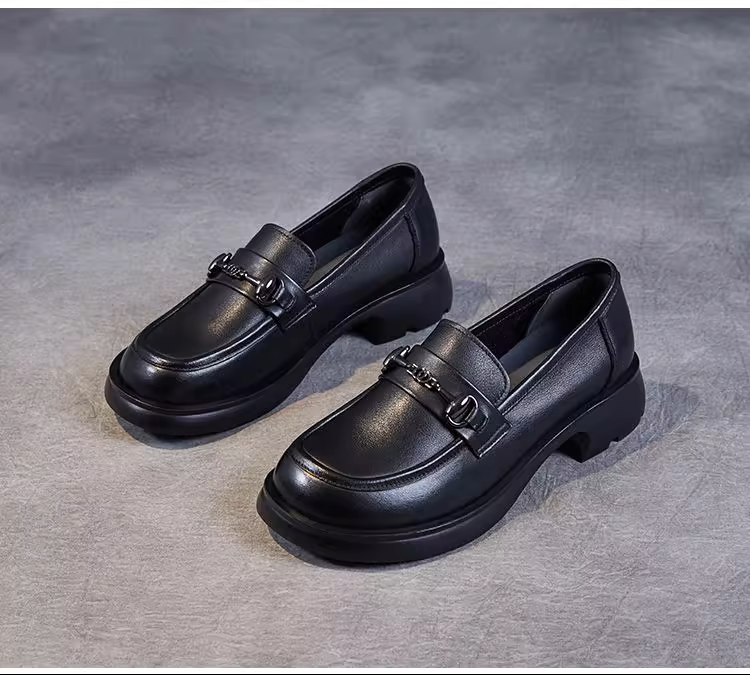 Black Genuine Leather Soft-Sole Shoes - 图片 3