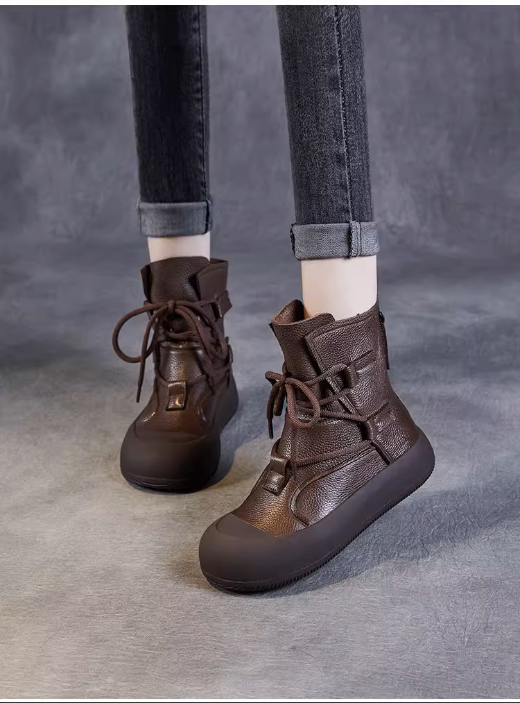 Soft-Sole Leather Ankle Boots - 图片 2