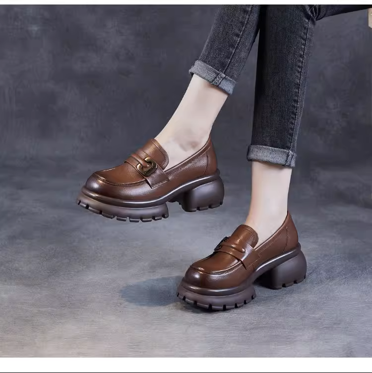 Platform Genuine Leather Height-Increasing Shoes - 图片 4
